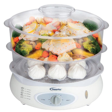 POWERPAC PPE738 12.8L FOOD STEAMER WITH 1 HOUR TIMER, 1200W