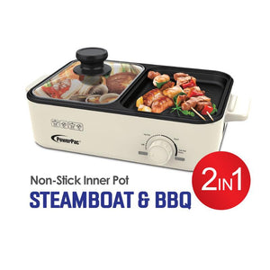 POWERPAC PPMC728 2 IN 1 STEAMBOAT BBQ PLATE, 1000W