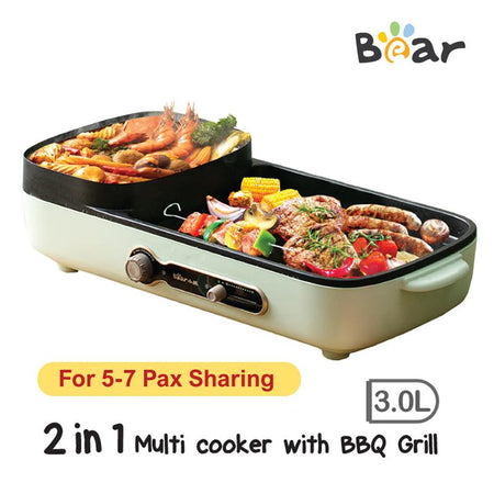 BEAR DKL-C15G1 2IN1 MULTICOOKER STEAMBOAT WITH BBQ GRILL 3L
